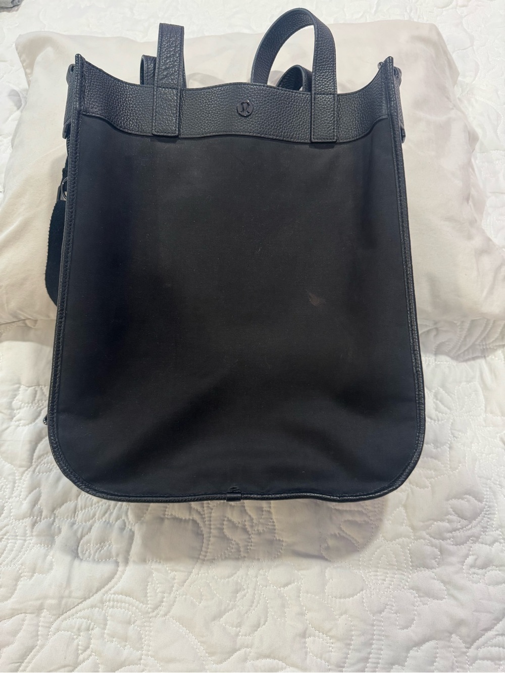lululemon athletica Black Canvas and Leather-Trim Backpack Tote